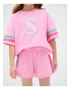 Striped Runner Short in Candy Pink