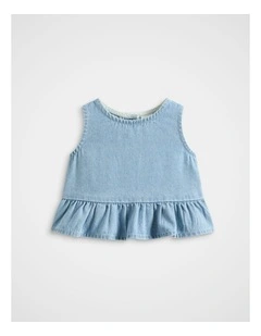 Denim Peplum Top in Light Wash