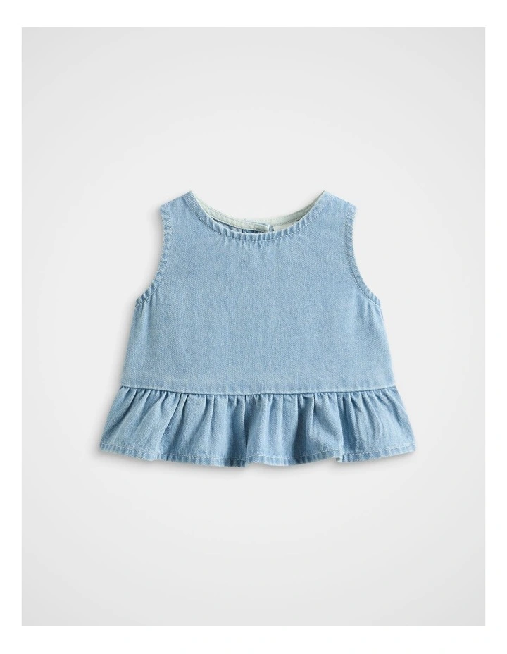 Denim Peplum Top in Light Wash image 1