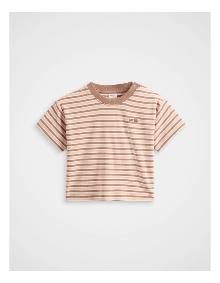 Loose Fit Rib Tee in Walnut Stripe image 1