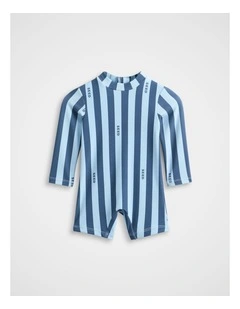 Stripe Logo Swimsuit in Washed Navy Stripe