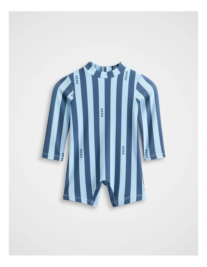 Stripe Logo Swimsuit in Washed Navy Stripe image 1