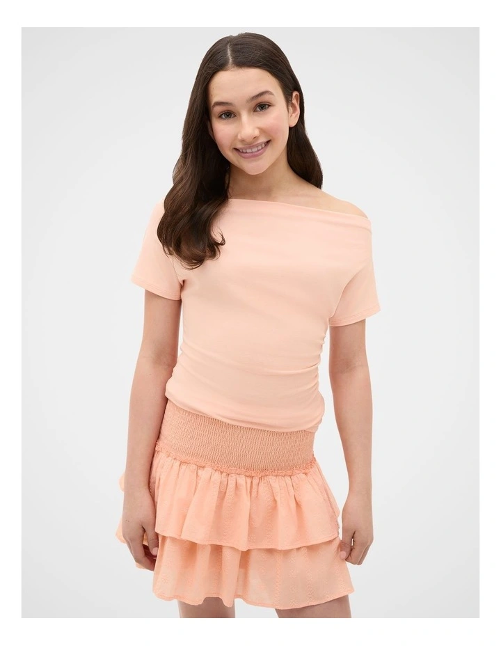 Off Shoulder Tee in Peach image 3