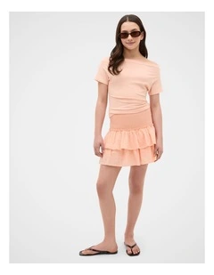 Tiered Shirred Skirt in Peach