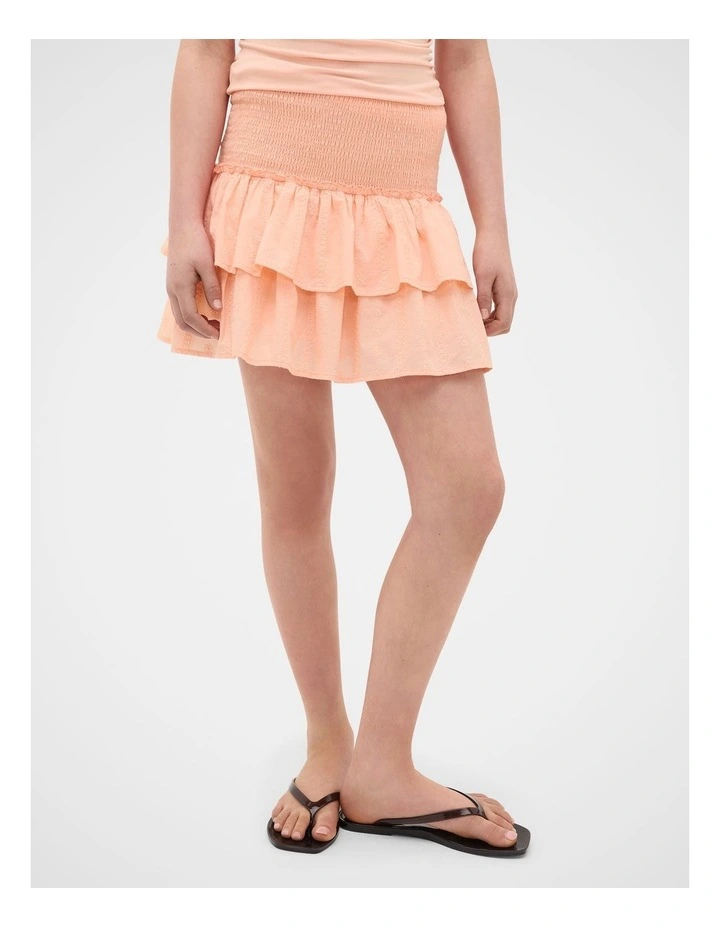 Tiered Shirred Skirt in Peach image 2