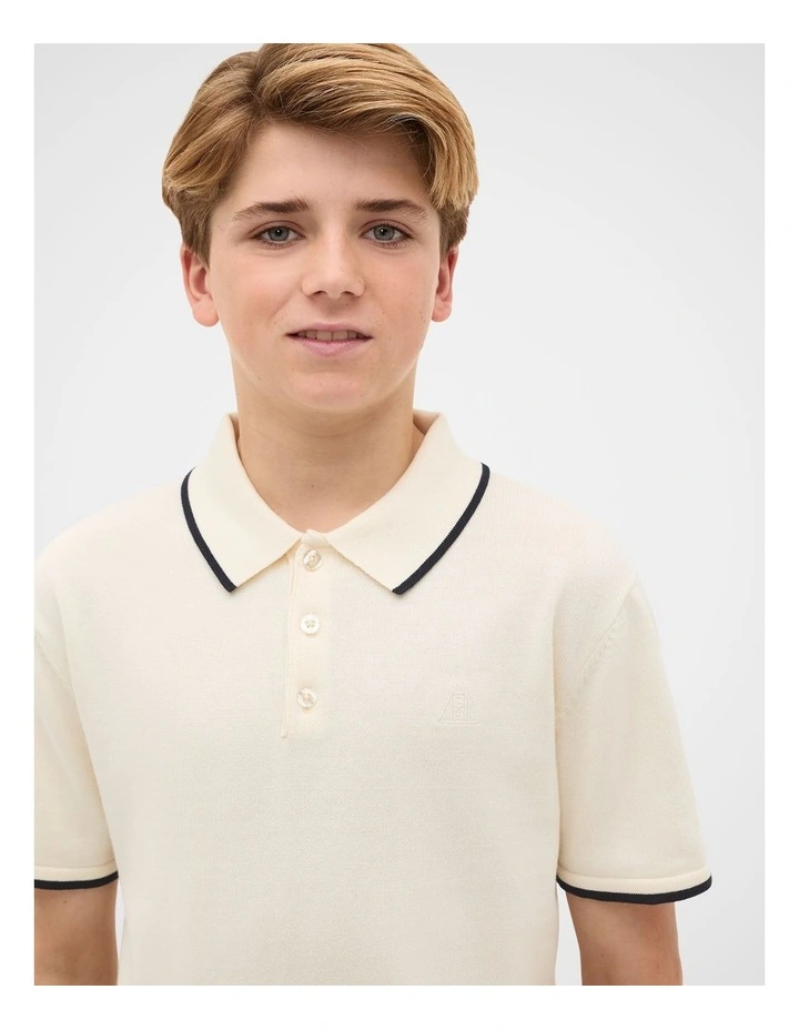 Knit Polo in Vintage Cream image 2