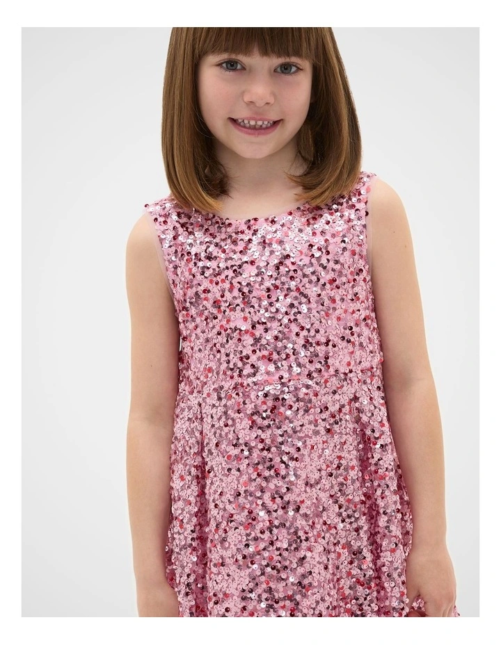 Sequin Bow Dress in Candy Pink image 3