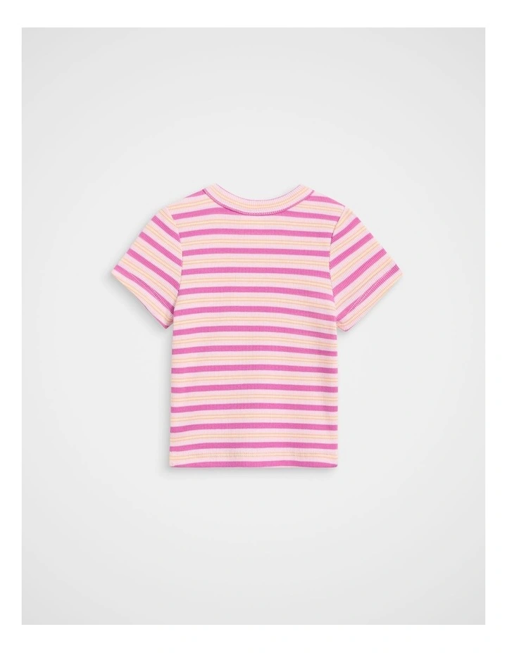 Stripe Logo Rib Tee in Berry Multi image 2