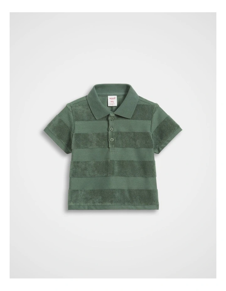 Texture Stripe Polo in Olive image 1
