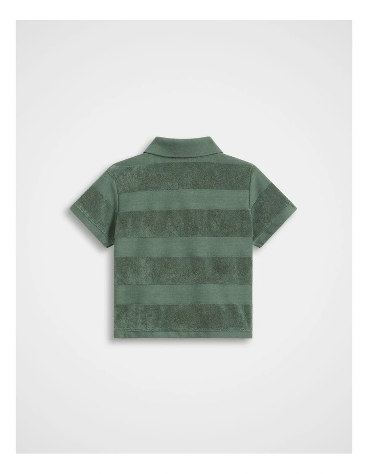 Texture Stripe Polo in Olive image 2