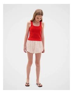 Square Neck Logo Tank in Fiery Red