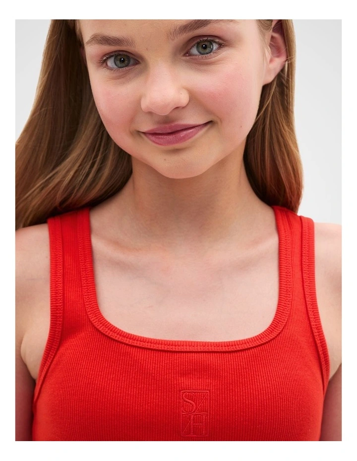 Square Neck Logo Tank in Fiery Red image 4