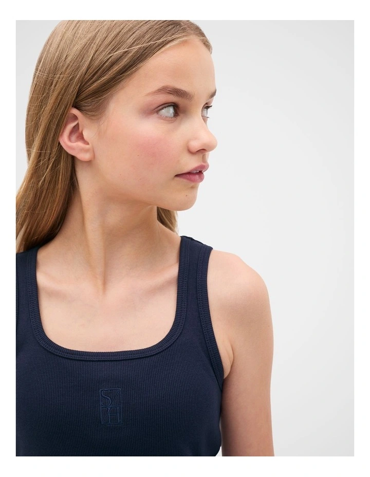 Square Neck Logo Tank in New Navy image 2