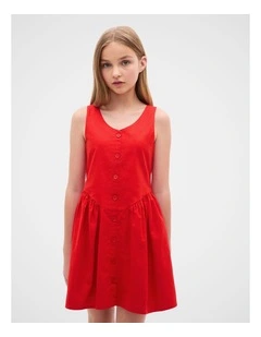 Button Front Dress in Fiery Red