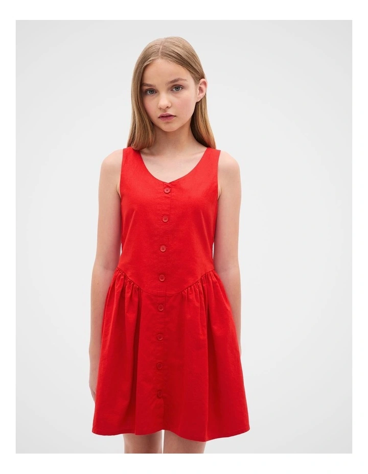Button Front Dress in Fiery Red image 1