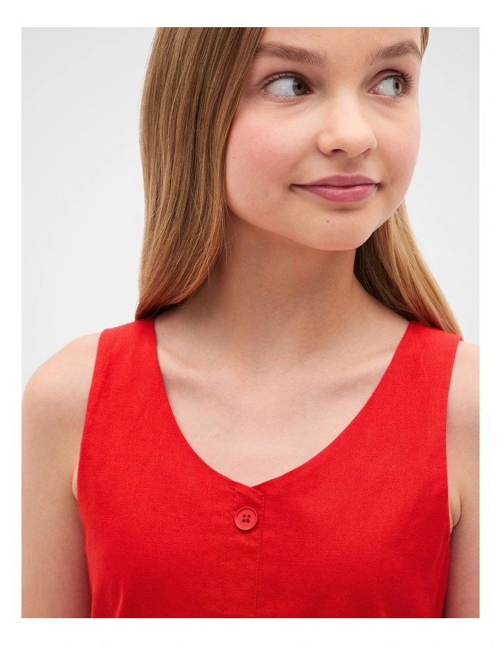 Button Front Dress in Fiery Red image 3