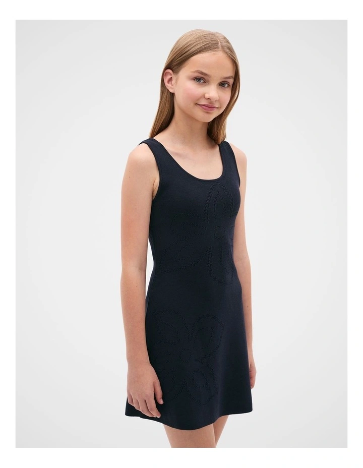Flower Knit Dress in New Navy image 2