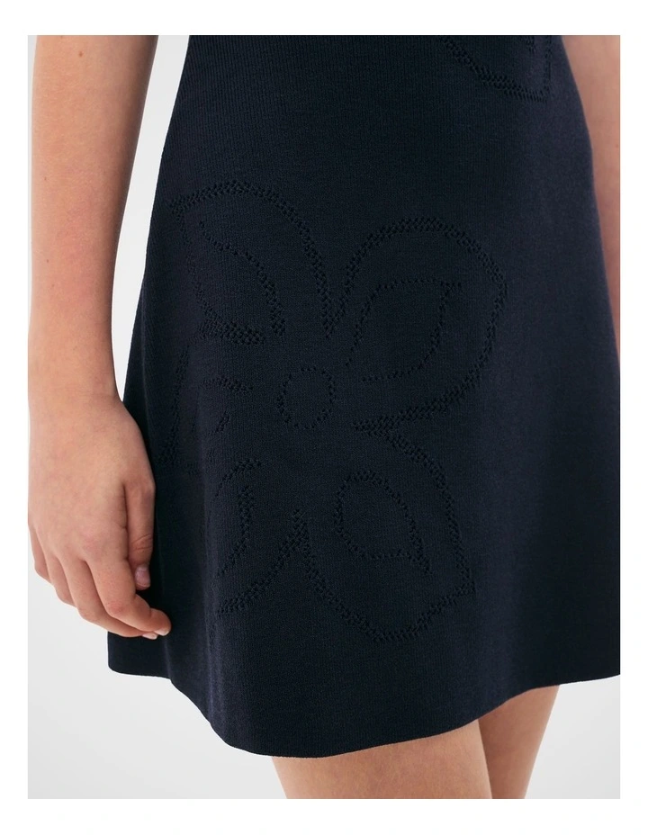 Flower Knit Dress in New Navy image 3