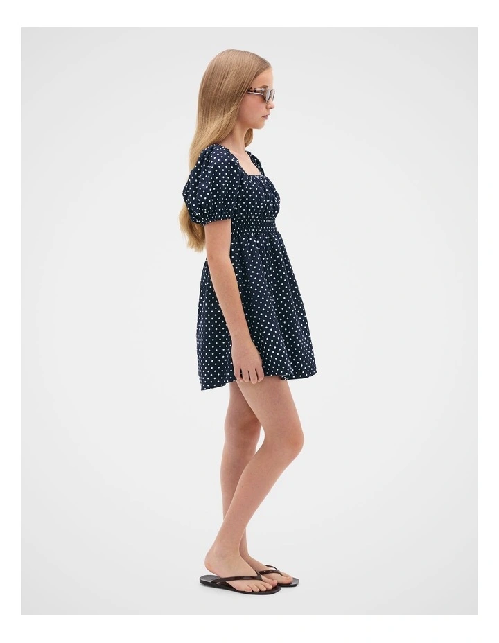 Puff Sleeve Dress in New Navy image 1