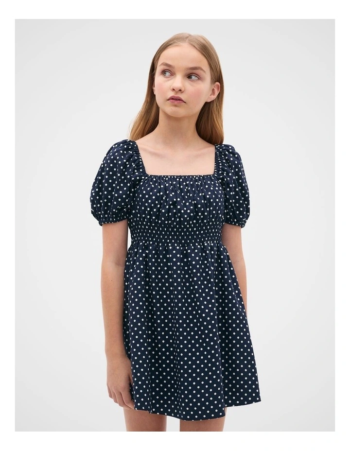 Puff Sleeve Dress in New Navy image 2