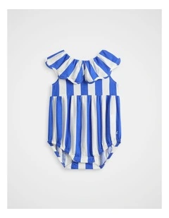 Stripe Collar Romper in Sapphire Blue