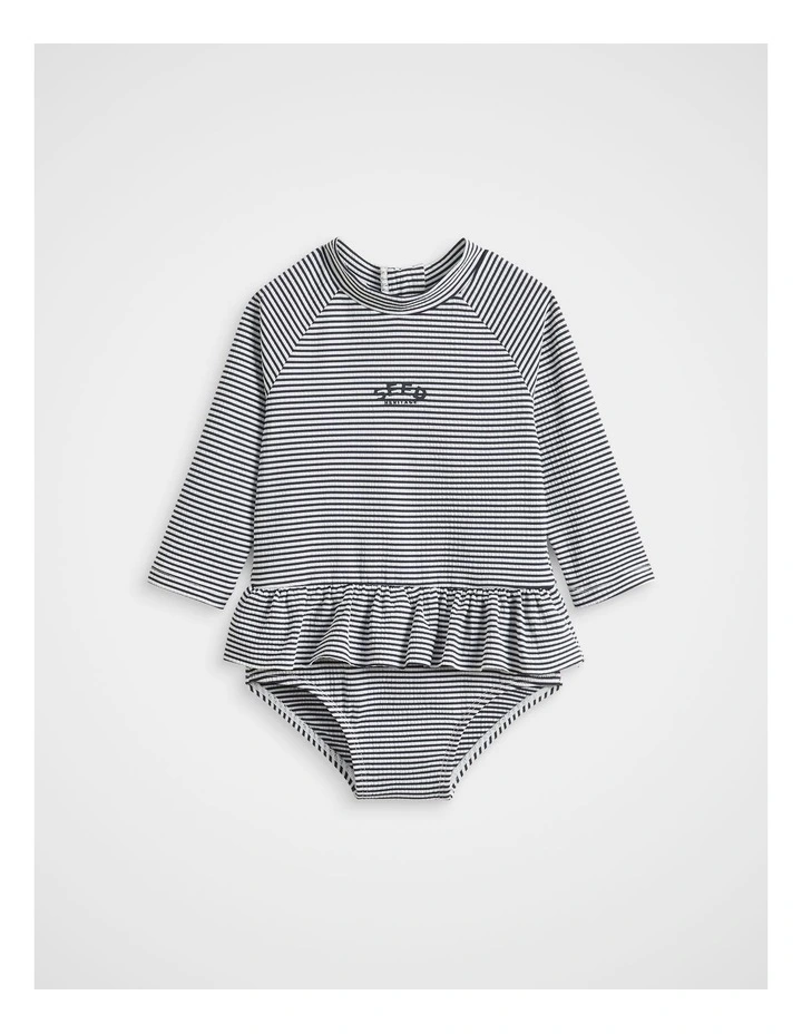 Seersucker Frill Bather in Midnight Blue Stripe image 1