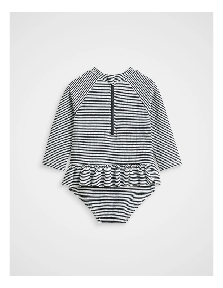 Seersucker Frill Bather in Midnight Blue Stripe image 2