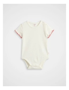 Pointelle Heart Bodysuit in Classic Cream