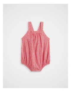 Gingham Romper in Fiery Red