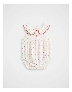 Heart Scallop Romper in Classic Cream
