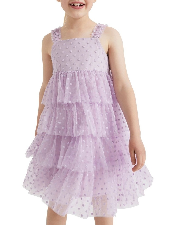 Polka Dot Tiered Dress In Orchid