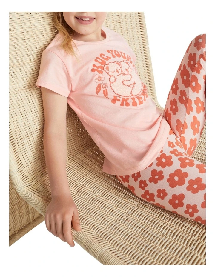 Girls Just Smile Print Top & Peach Floral Leggings Set - Black, Size 7-13 Years By A2Z 4 Kids