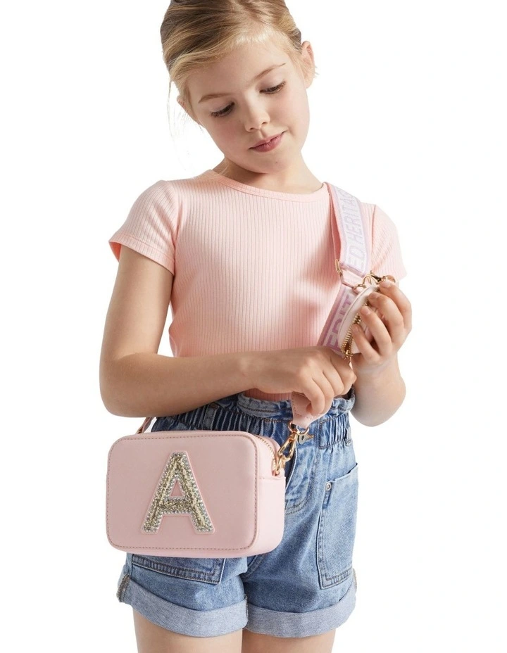 Glitter Initial "F" Bag in Pink image 2