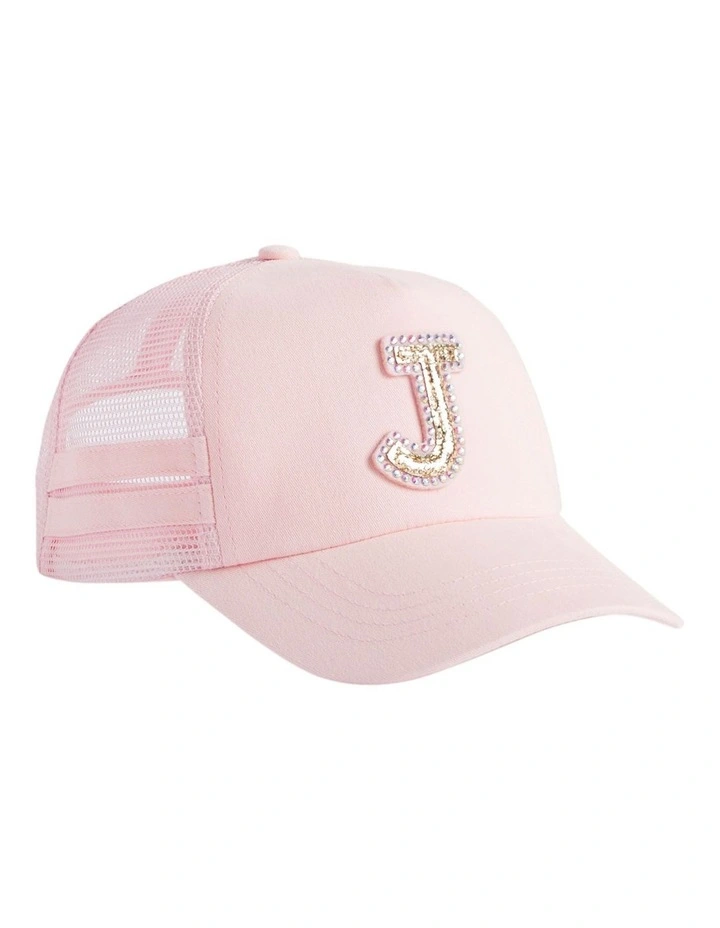 Glitter Initial "J" Cap in Pink image 1