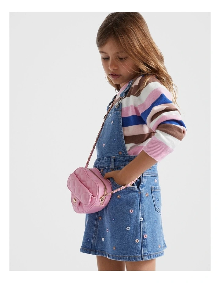 Quilted Heart Cross Body Bag in Candy Pink image 2