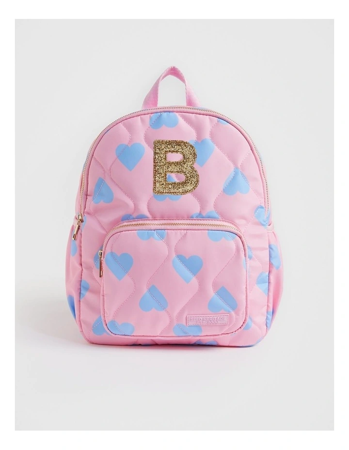 Quilted Initial Backpack in Pink image 1