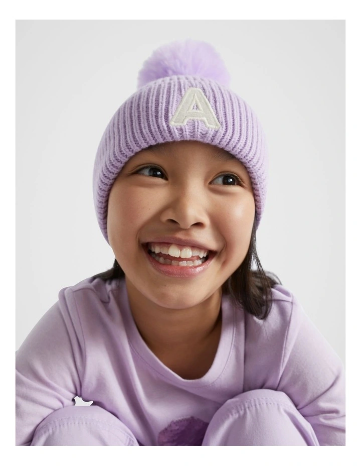 Embroidered Initial Beanie in Multi image 2