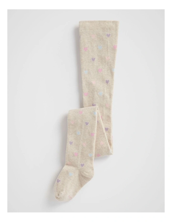 Heart Tights in Oat Marle image 1