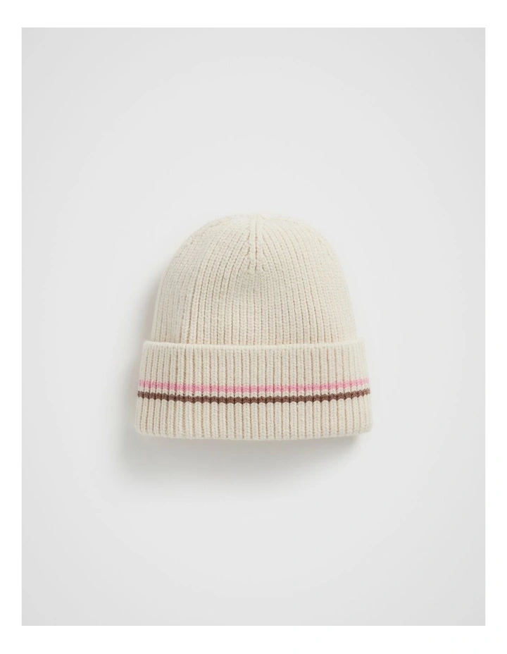 Varsity Beanie in Cream image 1