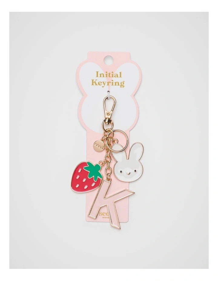 Bunny Initial Charm Keyring in Multi image 1