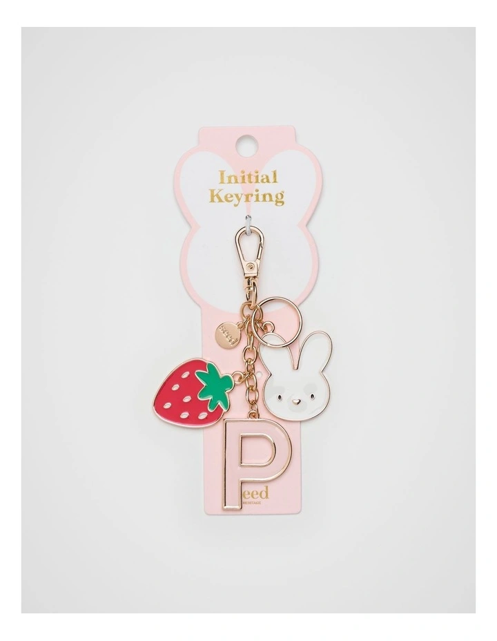 Bunny Initial Charm Keyring in Multi image 1