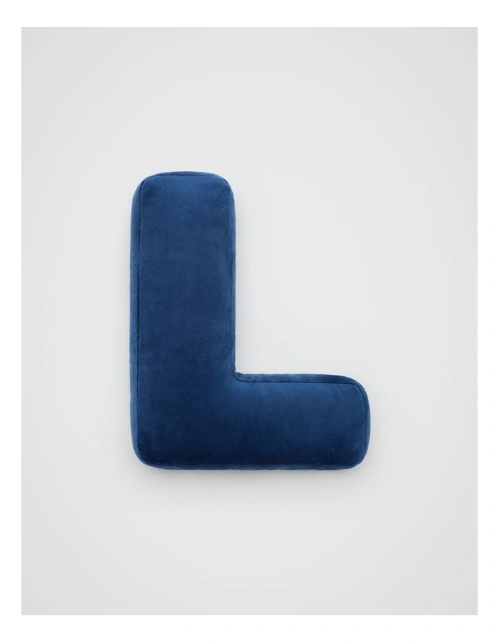 Velvet Initial Cushion L in Blue image 1