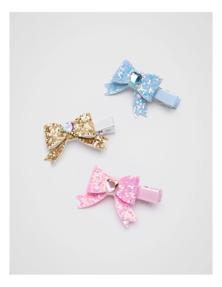 Glitter Bow Duck Clip Trio in Multi image 1