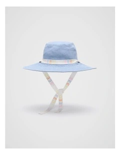 Wide Brim Hat With Ties in Light Wash