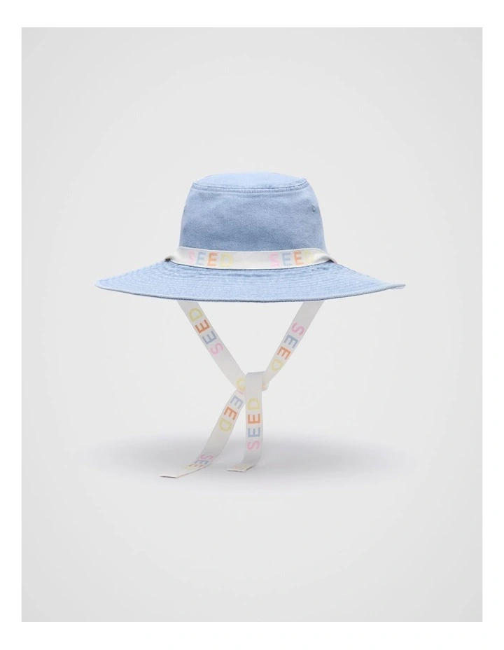 Wide Brim Hat With Ties in Light Wash image 1