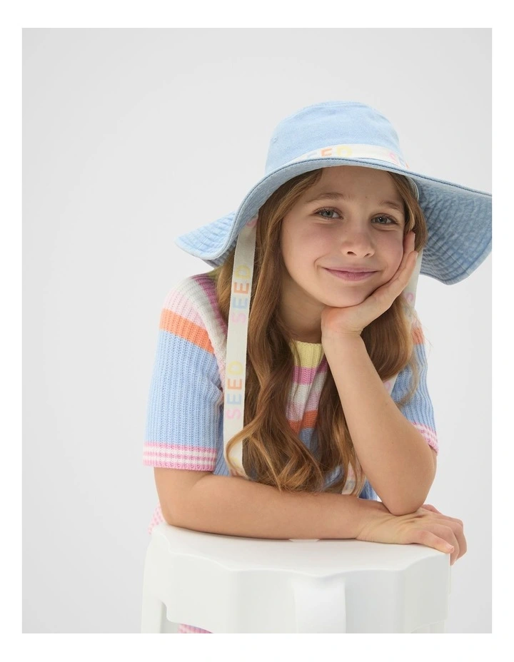 Wide Brim Hat With Ties in Light Wash image 2