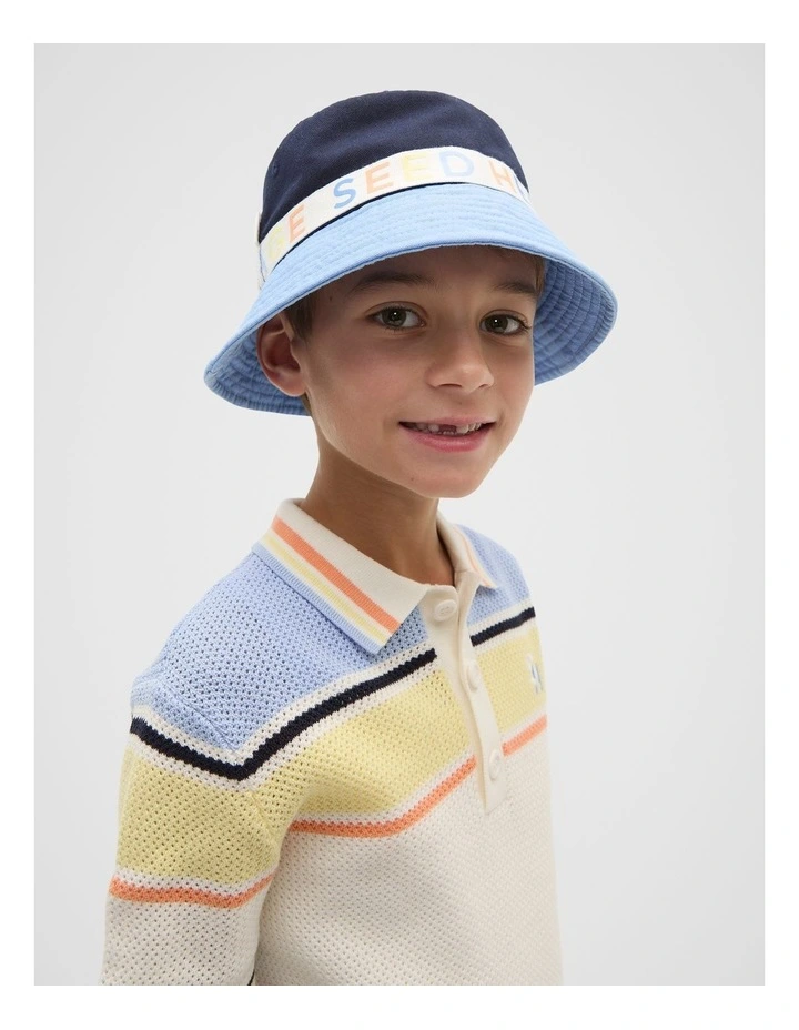 Colourblock Bucket Hat in Blue Multi image 2