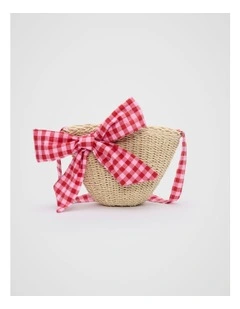 Straw Gingham Bag in Natural