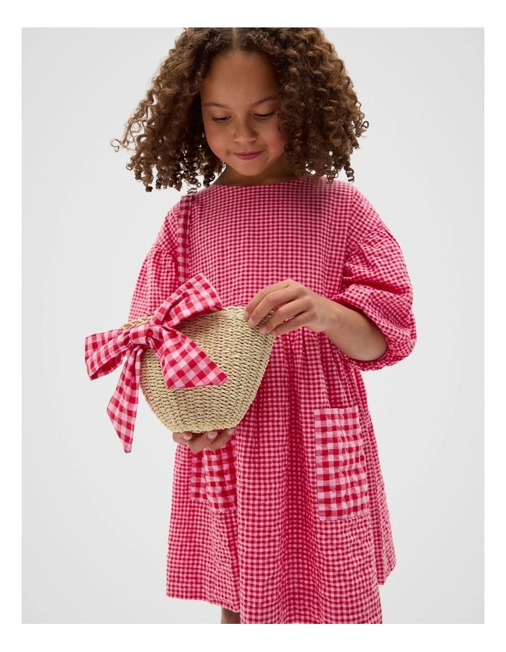 Straw Gingham Bag in Natural image 2