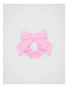 Broderie Charm Bow Scrunchies in Candy Pink